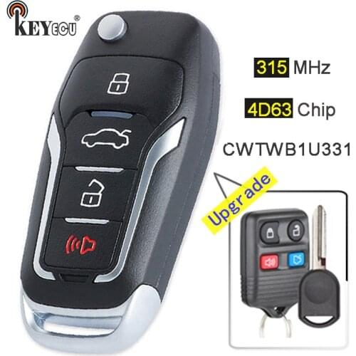 KEYECU 315MHz CWTWB1U331 Upgraded Flip Remote Key Fob 3+1 4 Button for Ford Explorer, for Lincoln Town Car LS, for Mercury Sable