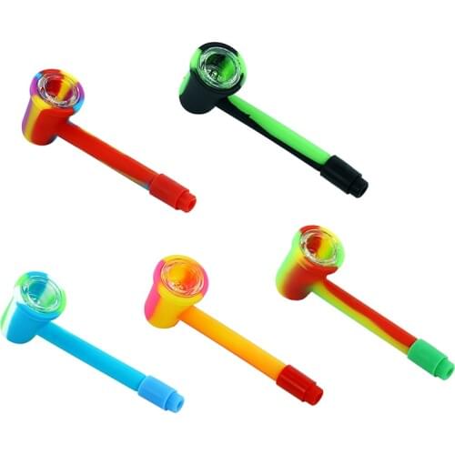 Unique Smoking Tobacco Pipe Silicone with Glass Bowl Herb Cigarette Tube Filter Hot Sale