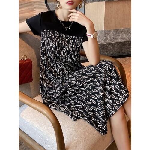 Vintage Plus Size 2020 Summer Dress new European station Floral round neck was thin Chiffon Dress elegant Womens Clothing B332