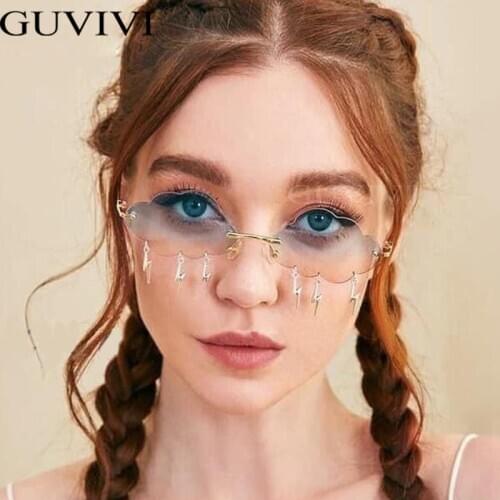 Vintage Rimless Sunglasses Women 2020 Clouds Steampunk Sunglasses Men Frameless Glasses Lightning Pendant Shades UV400 Oculos