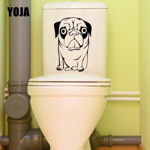 YOJA 16.3X23.4CM Funny Bedroom Home Decor Cartoon Dog Pet Animal Toilet Wall Sticker Decal T5-1659