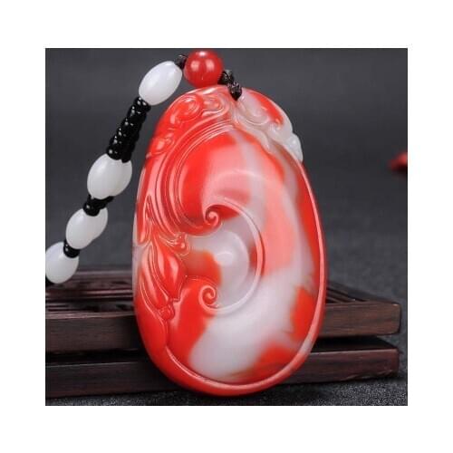 Zheru jewelry natural chicken blood jade two-color wishful pendant necklace exquisite jewelry best gift