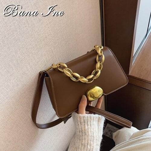 Women Small Handbag Big Buckle Pu Leather Bags For Women 2021 Mini Purse Solid Color Thick Chain Lady Crossbody Messenger Bag