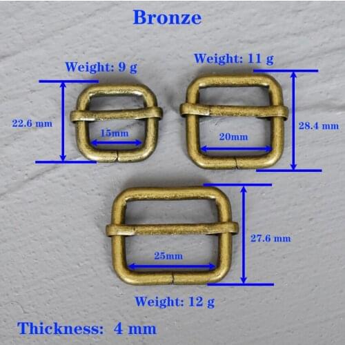 1 Pcs 15/20/25mm Bronze Metal Slider Adjustment Buckle Slides Tri-glides Roller Pin Buckles Handbag Strap Slider Adjuster Belt