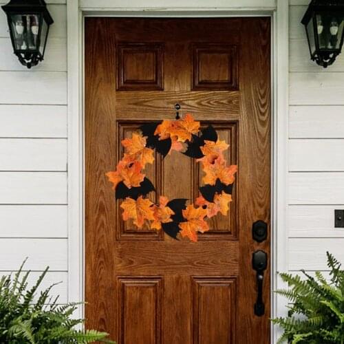 10" Autumn Harvest Wreath with Artificial Maple Leaves Bats, for Front Door Wall & Thanksgiving Decorations
