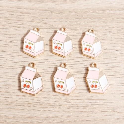 10pcs 13*20mm Enamel Cherry Milk Box Charms for Jewelry Making Alloy Drink Charm Pendants for DIY Necklaces Earrings Crafts