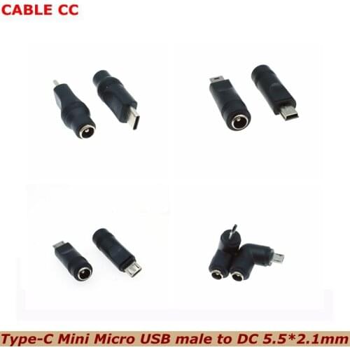 5V DC 5.5 * 2.1mm Power Jack USB 3.1 Type C USB-C Type-c 5.5mm *2.1mm Mini USB Right & Micro USB DC Power Connector Adapter New