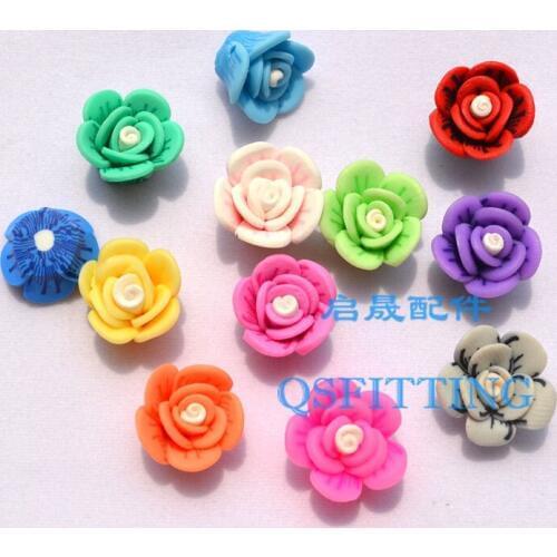 Free shipping!!DIY accessories,16MM polymer clay flowers,mix color,Retro Rose,ceramic flowers