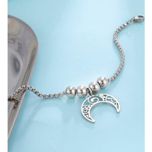 Skyrim Satainless Steel Flower of Life Moon Beads Bracelets for Women Hollow Moon Bracelet Birthday Party Jewelry Gift Wholesale