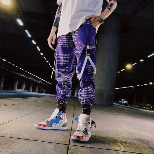 Color Block Pocket Patchwork Cargo Joggers Men Graffiti Hip Hop Letter Print Harem Pants Mens Casual Dance Trousers Sweatpants
