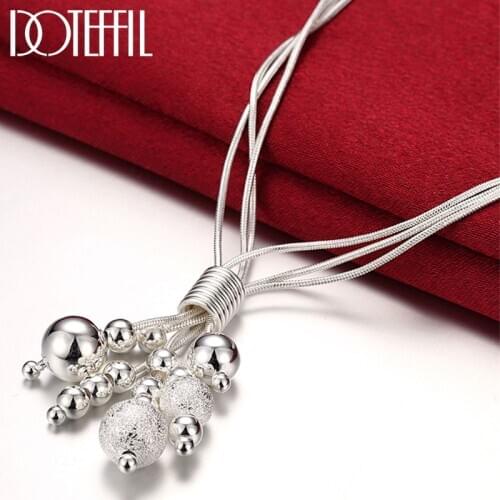 DOTEFFIL 925 Sterling Silver 18 Inch Snake Chain Smooth Matte Beads Pendant Necklace For Women Charm Wedding Engagement Jewelry