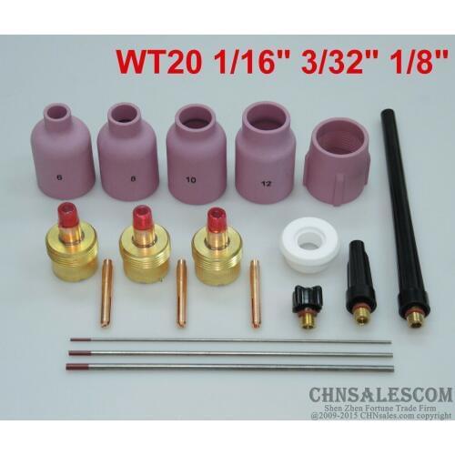 CHNsalescom 18 pcs TIG Torch Large Gas Lens WP-9/20/25 WT20 Tungsten 1/16" 3/32" 1/8"