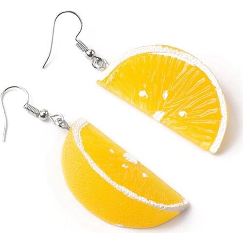 Stereo Resin Lemon Orange Long Earrings Employee Earrings Jewelry For Girls And Boys Fashion Summer Fruit Wholesale Gifts