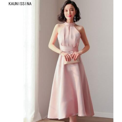 KAUNISSINA Elegant Bridesmaid Dresses Women Halter Neck Sleeveless Solid Party Ceremony Wedding Party Dress For Bridesmaids