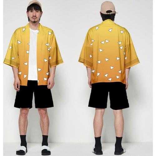 Demon Slayer Kimetsu No Yaiba Agatsuma Zenitsu Cosplay Costume Men Kimono Plus Size Jackets Halloween Party For Women