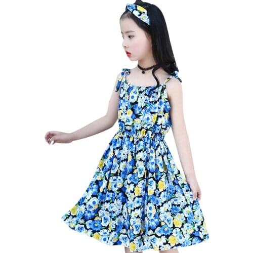 Girls beach dress summer summer dress girls dress party dress floral chiffon childrens clothing 6 8 10 12 14 years