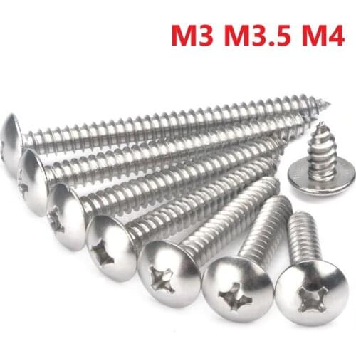 M3 M3.5 M4 Cross Recessed Truss Head Self Tapping Screws 304 Stianless Steel Truss Head Philip Head Screw