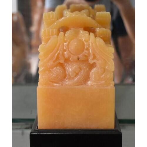 Natural Yellow Jade Four Animal Beast Dragon Pixiu Phoenix Seal Stamp Signet Set