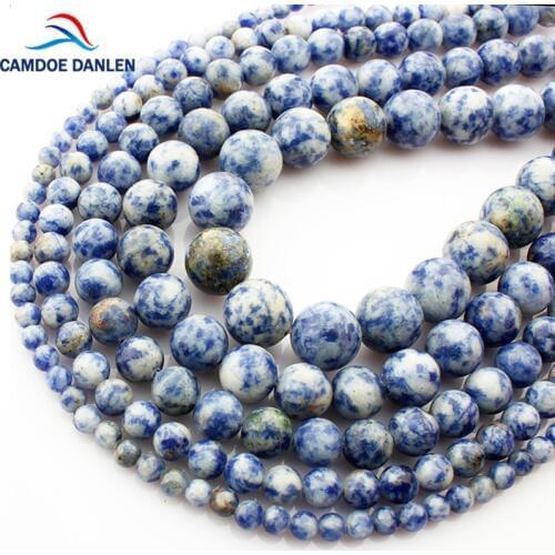 CAMDOE DANLEN Natural Stones White Dot Blue-vein Sodalite Round Beads 4/6/8/10/12MM Fit Diy Handmade Fashion For Jewelry Making
