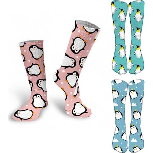 Cute Little Penguin Printed Women Socks Fashion Personality Casual Long Socks Funny Happy Harajuku Skateboard Sokken For Female
