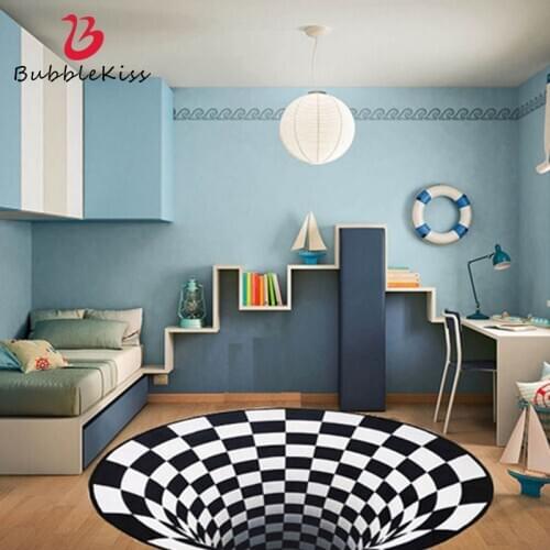 Bubble Kiss 2020 New 3D Round Carpet Vortex Illusion Rug Black&White Stereo Vision Mat Living Room Carpet Bedroom Decor Area Rug