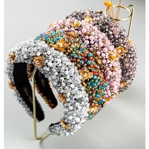 New Pearl Full Crystal Rhinestone Headband Luxury Hair Accessories Bling Headbands for Women Beaded Flower Baroque Hairband