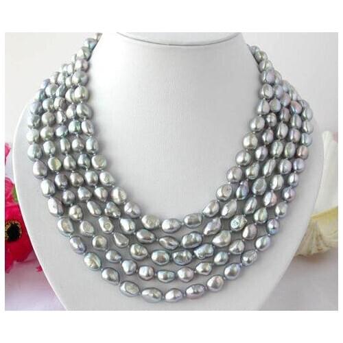Unique Pearls jewellery Store 200cm Long Pearl Necklace Gray Color 8-10mm Baroque Genuine Freshwater Pearl Necklace