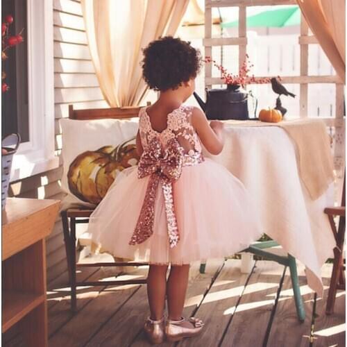 Fancy Backless Vest Sequined Dress for Baby 1st 2nd Birthday Party Dress Toddler Infant Dresses Gold Baptism Christening Gown