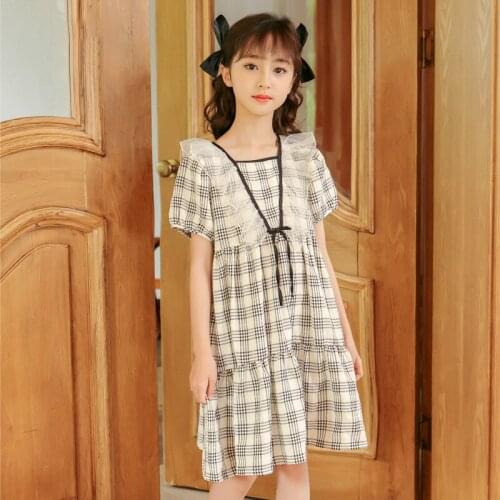 Summer Casual Dress For Girls Teens Fashion Lace Mesh Ruffes Knee Length Gowns Holiday Vacation Dresses 5 - 16 Years Old