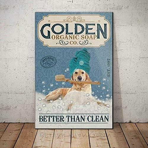 Golden Retriever Dog Organic Soap Company Poster Art Print Decor Home Retro Art Wall Decor Metal Sign Poster 8x12 inch