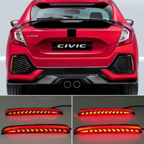 2PCS For Honda Civic Type R 2016 2017 2018 2019 2020 LED Rear Bumper Fog Lamp Brake Light Dynamic Turn Signal Reflector
