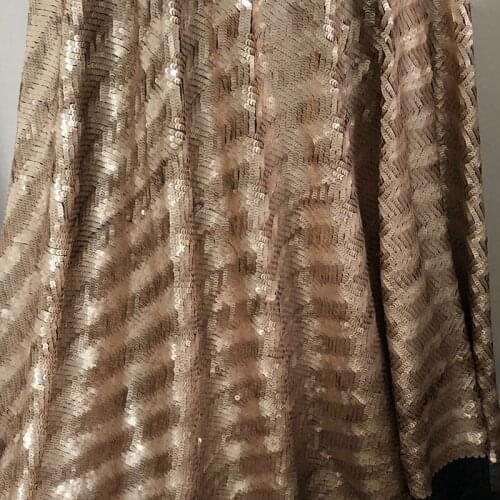 SASKIA 1Meter Champange Sequin Mesh Embroidery Fabric African Lace Net Fabrics Sewing On Wedding Dress Clothes Diy 128CM Width