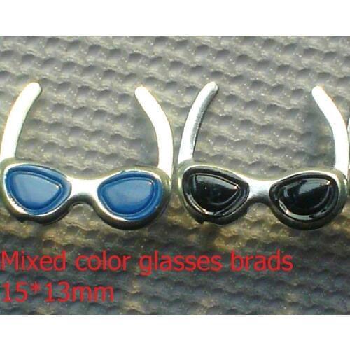 Mixed color glasses brads, Free Shipping, 15*13mm,Scrap booking brads,promotion
