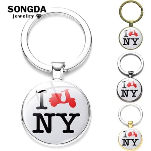 SONGDA Keychain NYCS Logo New York Statue Of Liberty Glass Cabochon Photo Pendants Key Chain Keyring Trinkets Best Friends Gifts