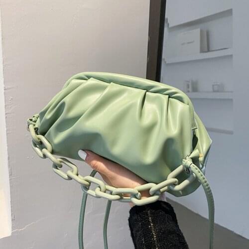 Vintage Women Solid Color PU Leather Plush Shoulder Crossbody Messenger Bag Ladies Chain Small Clip Cloud Handbags Purse