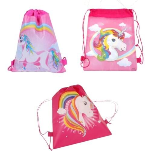 3Styles Unicorn Drawstring Bag 35.5*28cm Fashion Cartoon Theme Unicorn String Bags Kids Back Bags