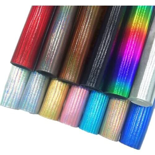 Solid Plain Grain Metallic Mirror Rainbow Effect PU Artificial Faux Leather Fabric Sheet for Making Shoe/Bag/Craft