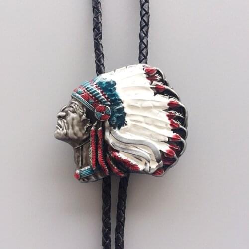 Vintage Western Chief Bolo Tie Wedding Leather Necklace Neck Tie