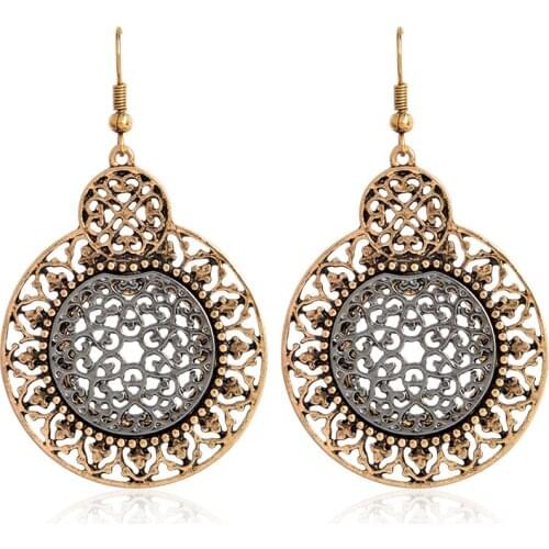 Dangle Earrings Oval Retro Style Earrings Hoist Shape Engraved Pattern Women Jewelry Accessories Simple Punk Style