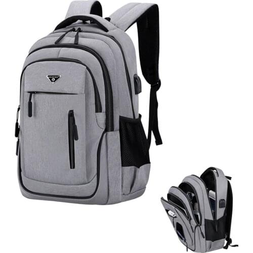 Big Capacity Men Backpack Laptop 15.6 Oxford Gray Solid High School Bags Teen College Student Back Pack Multifunctional Bagpack