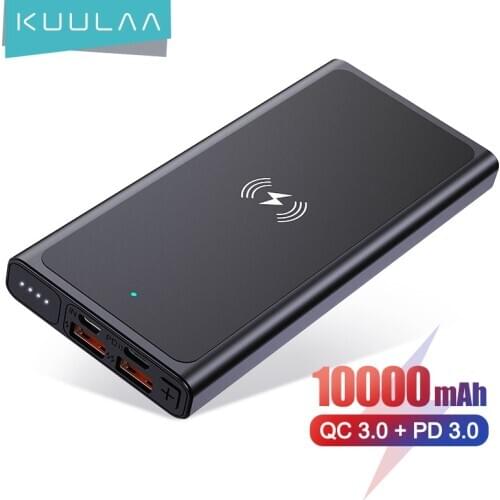 KUULAA 10000mAh Qi Wireless Charger Power Bank External Battery Wireless Charging Powerbank For iPhone11 X Samsung huawei Xiaomi