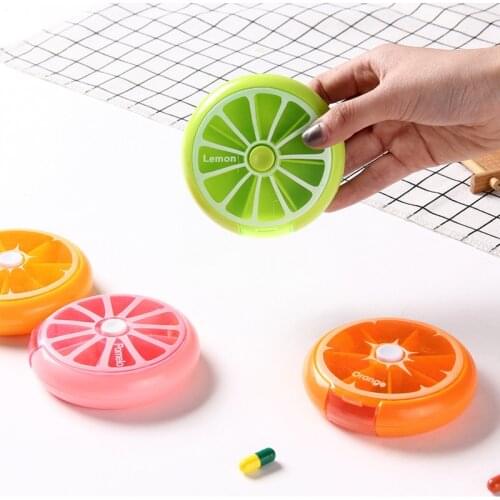 Rotating 7 Day Pill Container Lemon Pill Box Splitter Pill Organizer Medicine Box Travel Dispenser Pillbox Health Care Tools