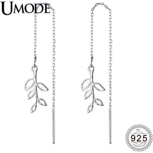 UMODE 2019 New 925 Sterling Silver Hollow Leaf Long Tassel Drop Earrings for Women Birthday Party Chain Jewelry Brincos ALE0634