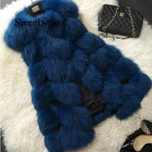 Female Fur Waistcoat 2020 Winter Warm Faux Fur Vest Women Plus Size Fashion O-Neck Long Sleeveless Faux Fur Coat 4XL