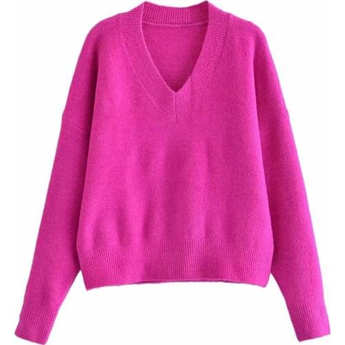 BM UR HM ZA Womens 2021 early autumn new fashion all-match bright color half V-neck long-sleeved casual retro soft sweater