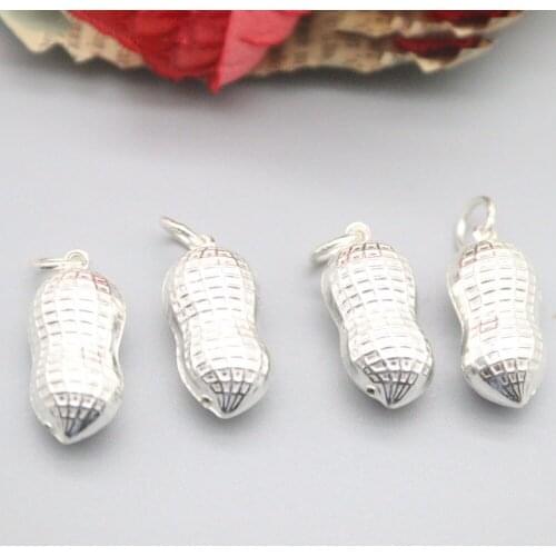 1PCS Genuine 999 Fine Silver Lucky Peanut Charm Pendant DIY Jewelry Blessing 0.98Inch H