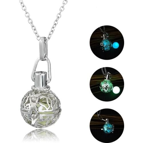 Hollow Pot Luminous Pendant Necklace Christmas Halloween Gift Can Open The Mixed Color Luminous Ball Accessories Choker 10PCS