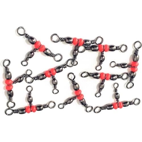 20Pcs/lot 3 Way Brass Fishing Rolling Barrel Swivel Ring Fishhook Lure Line Connector With Beads Fishing Tackle Accessory PJ90
