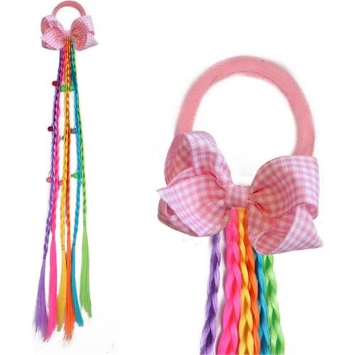 NEW Plaid Children Wig Elastic Hair Bands Girls Braids Holder Hair Tie Twisted Sweet Kids Rainbow Rubber Band OEM & ODM