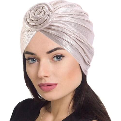 2020 Fashion Glitter Donuts Turban Caps for Women Headscarf Bonnet Hat Muslim Cap Ladies Headband Turbans Chemotherapy Cap